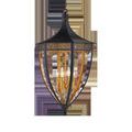 Wycombe Lantern outdoor pendant with curved wrought iron frame in satin black and gold leaf interior with four candle bulbs