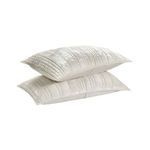 Two stacked oyster gray velvet shams showing side profile and plush thickness