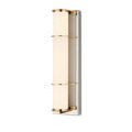 Side angle of Blaine Sconce showing profile of tubular milky glass and metal supports
