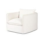 Slight left angle of Andre Outdoor Swivel Chair focusing on cushions and arm profiles