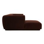 Side profile of Zandro sectional highlighting velvet upholstery and rounded arm fully covered with vertical channels