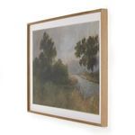 Side angled view emphasizing light oak frame and natural texture of painting canvas