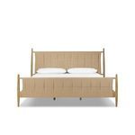 Richard Bed with natural paper cord weaving on headboard and footboard, burnished parawood frame, spindle legs with finial...