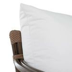 White cushion corner with woven oak frame accent wrapping vertical posts
