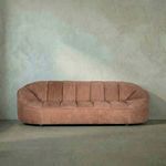 Amadeus Sofa in rich Coris brown leather with wide, rounded form and vertical stitched cushions