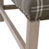 Close-up of birch wood frame corner and upholstery nailhead trim on Blakely Walden Smoke table