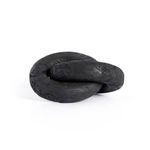 Reclaimed wood knot sculpture shown from a lower angle emphasizing its thickness and smooth rounded shape