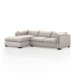 Angled view of Westwood sectional showing chaise lounge on left side and rich ham espresso legs