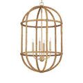 Straight vertical lighting fixture with rattan cage showing symmetrical binding knots