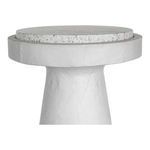 Side angle showing the slight thickness of terrazzo tabletop and hand-crafted texture of cement base