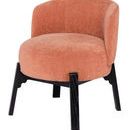 Adelaide Buttermilk Boucle Dining Chair with rounded back and seat in nectarine polyester, black wooden legs