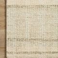 Close crop of rug edge displaying wool texture and detailed subtle stripes