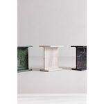 Side view of three Tullia Accent Tables in green, taupe, and black marble arranged evenly