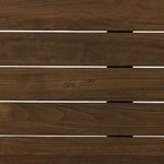 Close-up of the wood slats showing natural grain, knots, and deep brown finish texture