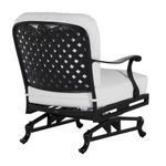 Three-quarter back view showing lattice backrest and cushion ties