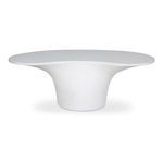 Yumi outdoor coffee table with a white freeform top and a wide pedestal base in glass fiber-reinforced concrete