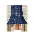 Bell Indigo chandelier shade in woven indigo blue with flared bell shape and natural wood base