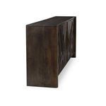 Side angled view showing solid wood side panel and tapered edges of the buffet