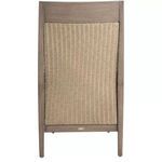 Straight back view showing woven raffia panel and top oak aluminum frame of Savannah arm chair