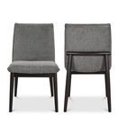 Rear view of Charlie dining chair showing dark wooden support bar and fabric back panel