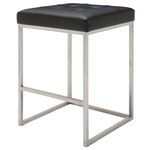 Chi Counter Stool with tufted black leather seat and stainless steel minimalist square frame