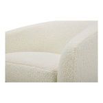 Close-up of Oscy chair armrest and cushioned seat detailing textured white fabric