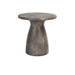 Collins Outdoor Accent Table with a dark gray concrete finish and curved, tapered silhouette