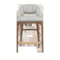 Straight-on front view presenting wide cushioned seat and vertical stitched back support