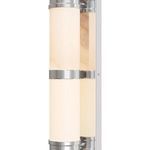 Close-up on the alabaster shade with nickel band detailing and subtle natural veining on the Brenham Wall Sconce