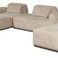 Angled view of the modular sectional showing rounded armrests and plush back pillows