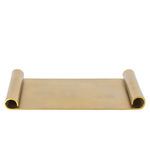 Rectangular aluminium tray with curled scroll edges in raw brass antique finish with subtle aged texture