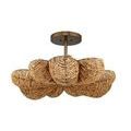 Anguilla semi-flush mount ceiling light with natural mango-wood beads strung on metal wire forming a petal-like shape