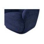 Detailed close-up of front seat cushion and side arm of Stevie Lounge Chair in navy blue