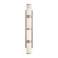 Front view of the Brenham Wall Sconce showing full length of alabaster cylinders and polished nickel backplate