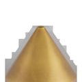 Close-up of antique brass cone-shaped lampshade with smooth matte finish