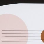 Macro of the intersecting large pale pink and small rust-colored circles with thin horizontal lines