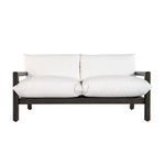 Front view of Monterey Slate Gray Aluminum Sofa showing white cushions and frame symmetry