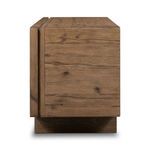 Side profile of Rustic Grey Oak Media Console showing wood grain and panel details