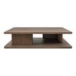 Casey Coffee Table in dark oak with solid wood, low rectangular shape and bullnose-edged pillar base