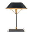 Back view of lamp showing gold trim around black shade interior and gold bulb holder