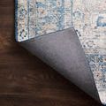 Back side of Layla rug folded to expose dark gray backing and stitched border detail