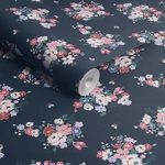 Close-up of rolled wallpaper showing smooth matte texture and floral design details