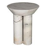 Alternate angle displaying smooth round marble top and shadow between two legs