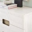 Close-up of Splendor Dresser drawer corner highlighting texture and brass recessed handle