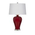 Imperial Red Table Lamp with white lamp shade alternative, same deep red base and clear pedestal