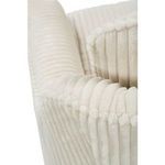 Close-up angle focusing on front armrest and seam detailing of corduroy fabric