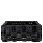 Front view of ottoman base with no cushion, rectangular shape with tight woven pattern