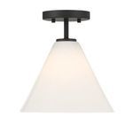 Blair 1-light mini pendant in matte black with swirling strie glass shade, semi-flush mount style