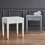 Two Claudette Side Tables in white and grey finishes placed side by side