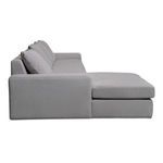 Side view emphasizing the wide track arm and thick bench cushion of the sectional